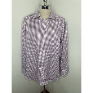 Peter Millar Nanoluxe Button Down Shirt Mens XL Crown Purple White Plaid Cotton